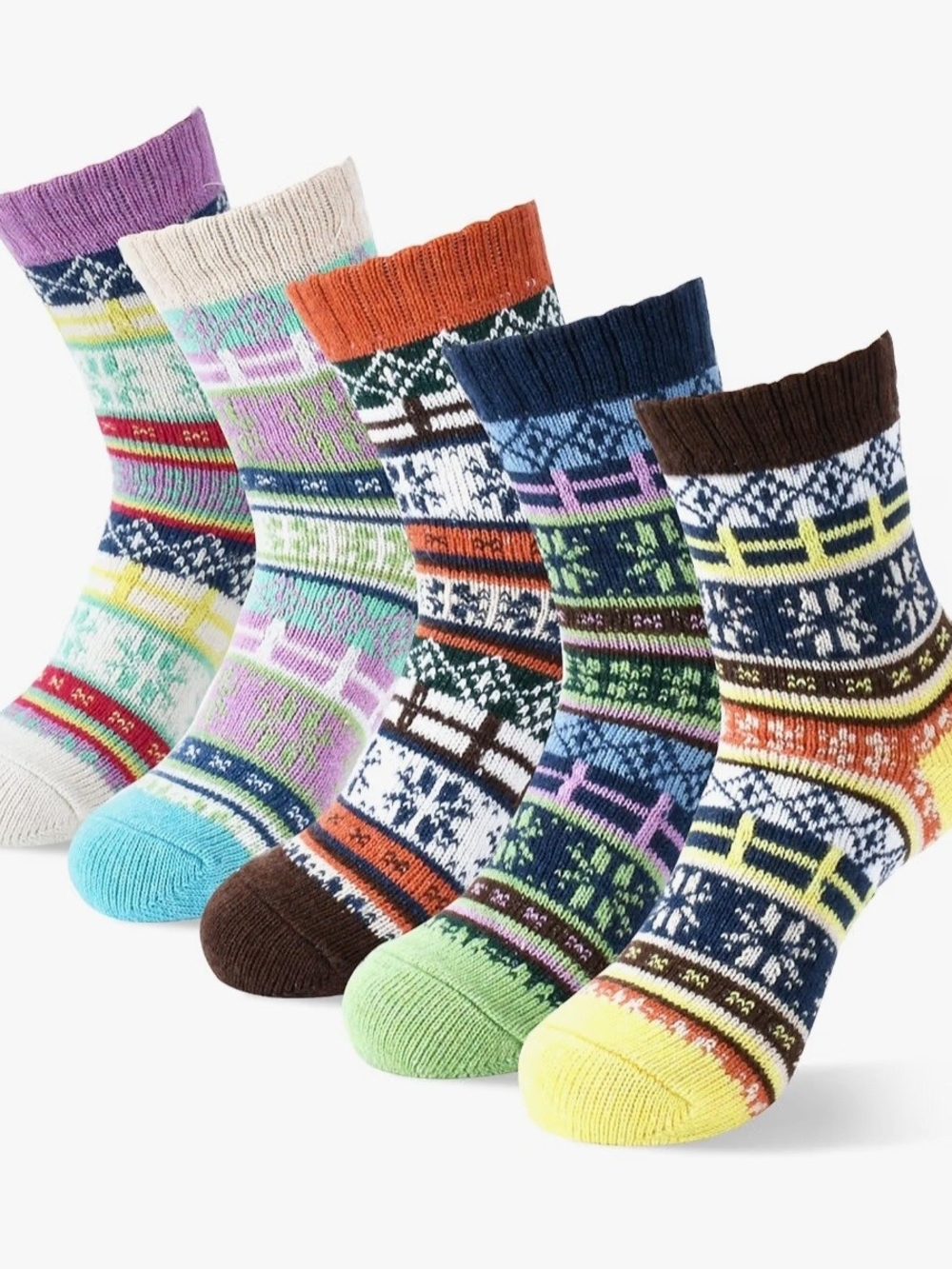 5pr. Knitted Fair Isle Pattern Women's Socks - Multi Color